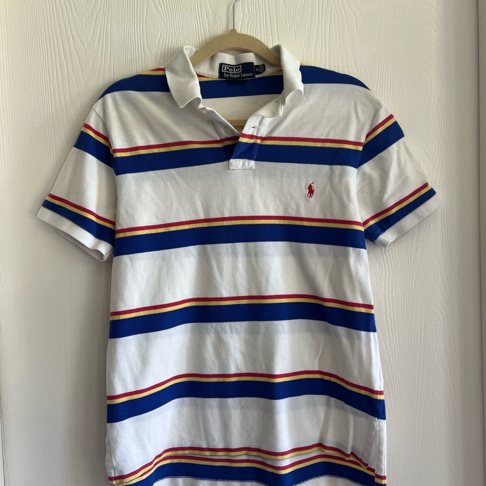 Polo by Ralph Lauren Men's White Shirt with Blue and Red Stripes